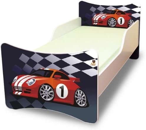 Kinderbett 90x200 im Cars Design ohne Matratze | Kinder Einzelbett aus Holz | Jugendbett mit stabilem Lattenrost & Motiv