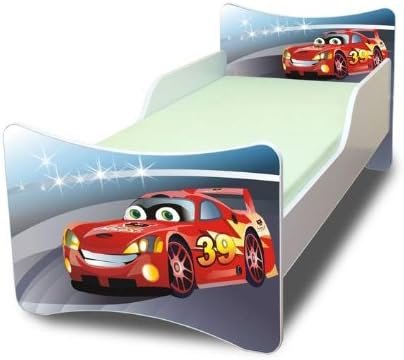 BEST FOR KIDS Kinderbett 90x200 – CARS II Design Kinderbett für Jungen | Autobett mit Lattenrost & coolem Rennwagen-Motiv
