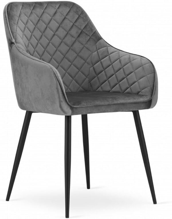 Best For Home Stuhl – Eleganter grauer Samtstuhl mit schwarzen Beinen, komfortabler Sitz, 1 Stück