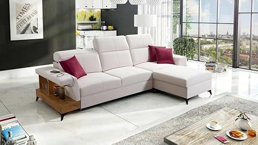 Best For Home BILLIE I Ecksofa Links, Leder, Schlaffunktion, Regal & USB