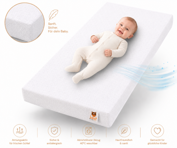 Best For Kids - Matratze Maxi 60x120 Kaltschaummatratze für Kinder | kindermatratze 100% Polycotton Einfach Waschbarer Bezug | kinderrollmatratze | Tragbar Matratze fur Kider | kindermatratze