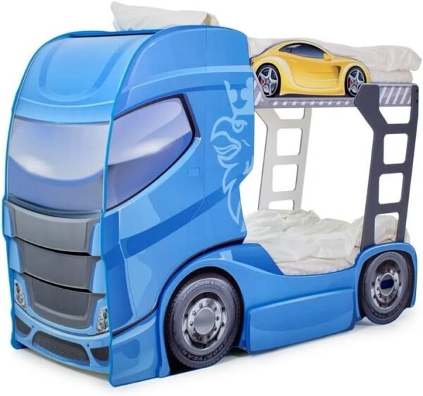 Best For Kids Autobett Truck Duo Etagenbett Stockbett Zwillingsbett Kinderbett Jugendbett mit Schrank, Schublade, Leiter und Lattenrost