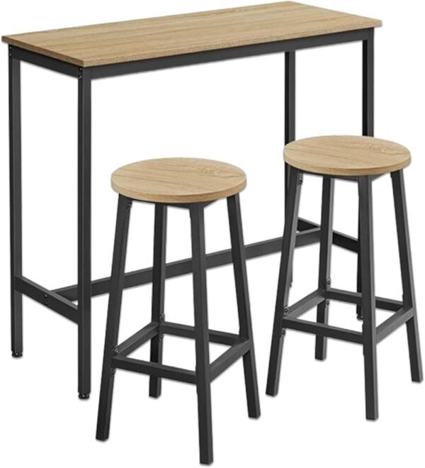 Best For Home | Modernes Bartisch-Set mit 2 Barhockern – Stilvoller, platzsparender Küchentisch mit Fußstützen, ideal für Küche