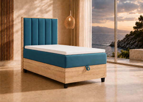 Best For Home – Trinity K-10 Plate Einzelbett | Boxspringbett mit Bettkasten, Bonellfederkern & Topper | Polsterkopfteil | Stauraumbett