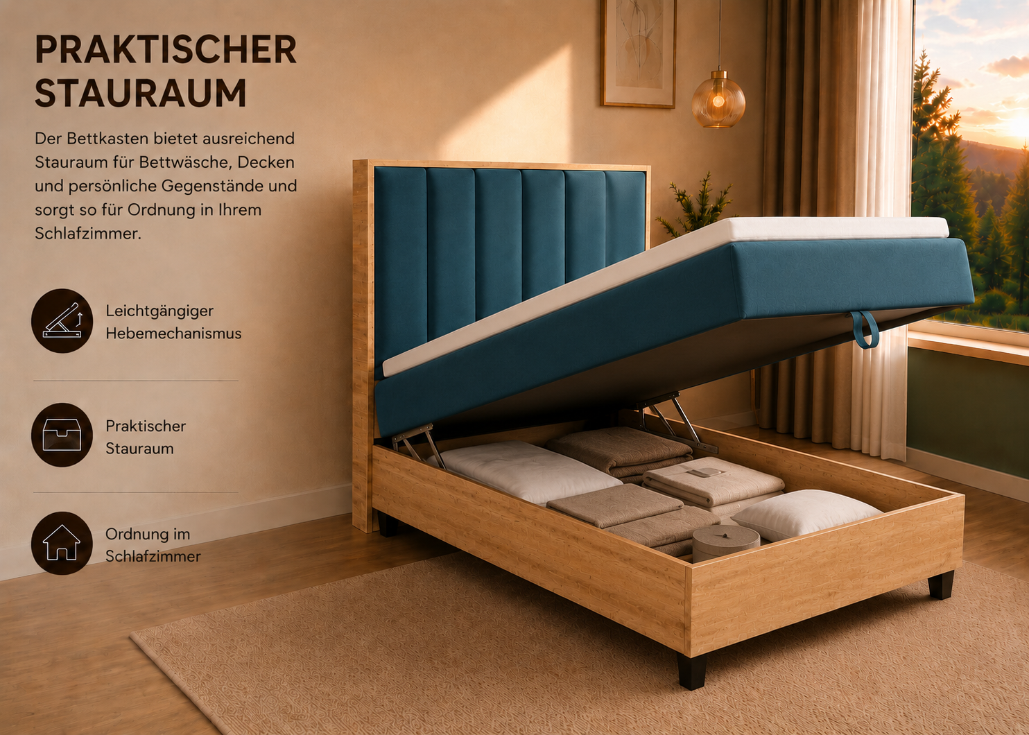 Best For Home – Trinity K-10 Plate Einzelbett | Boxspringbett mit Bettkasten, Bonellfederkern & Topper | Polsterkopfteil | Stauraumbett - Image 2