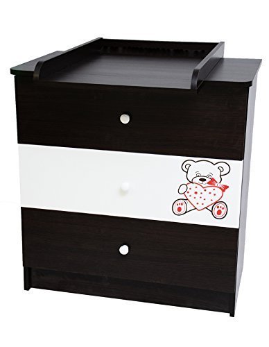 Wickelkommode My Sweet Baby mit 3 Schubladen, modernes Babyzimmermöbel in Wenge-Dunkelbraun, stabile Kommode