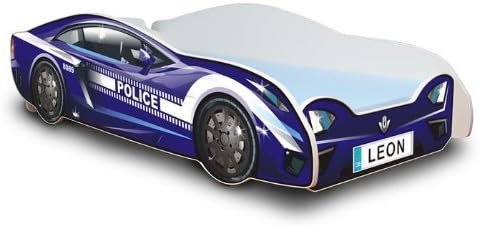 Best For Kids Autobett 80x180 cm in Zwei Farben mit Lattenrost und Matratze 10 cm + Name des Kindes als Auto-Schild! (Blau)