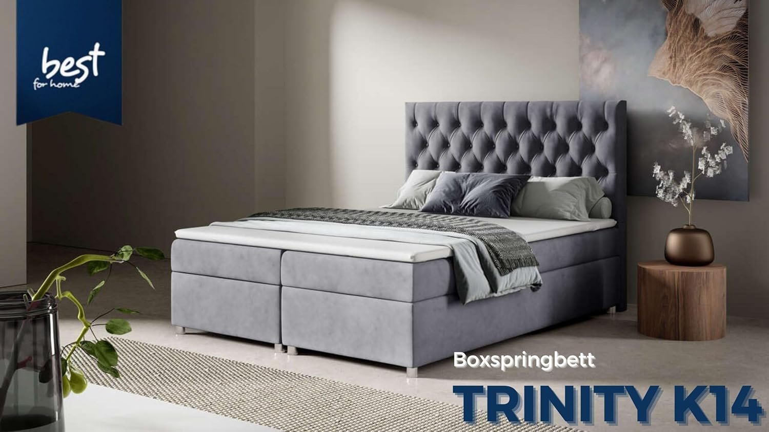 Best For Home Trinity K14 Boxspringbett mit 7-Zonen Bonell-Federkernmatratze & Stauraum – Lieferung bis Bordsteinkante - Image 2