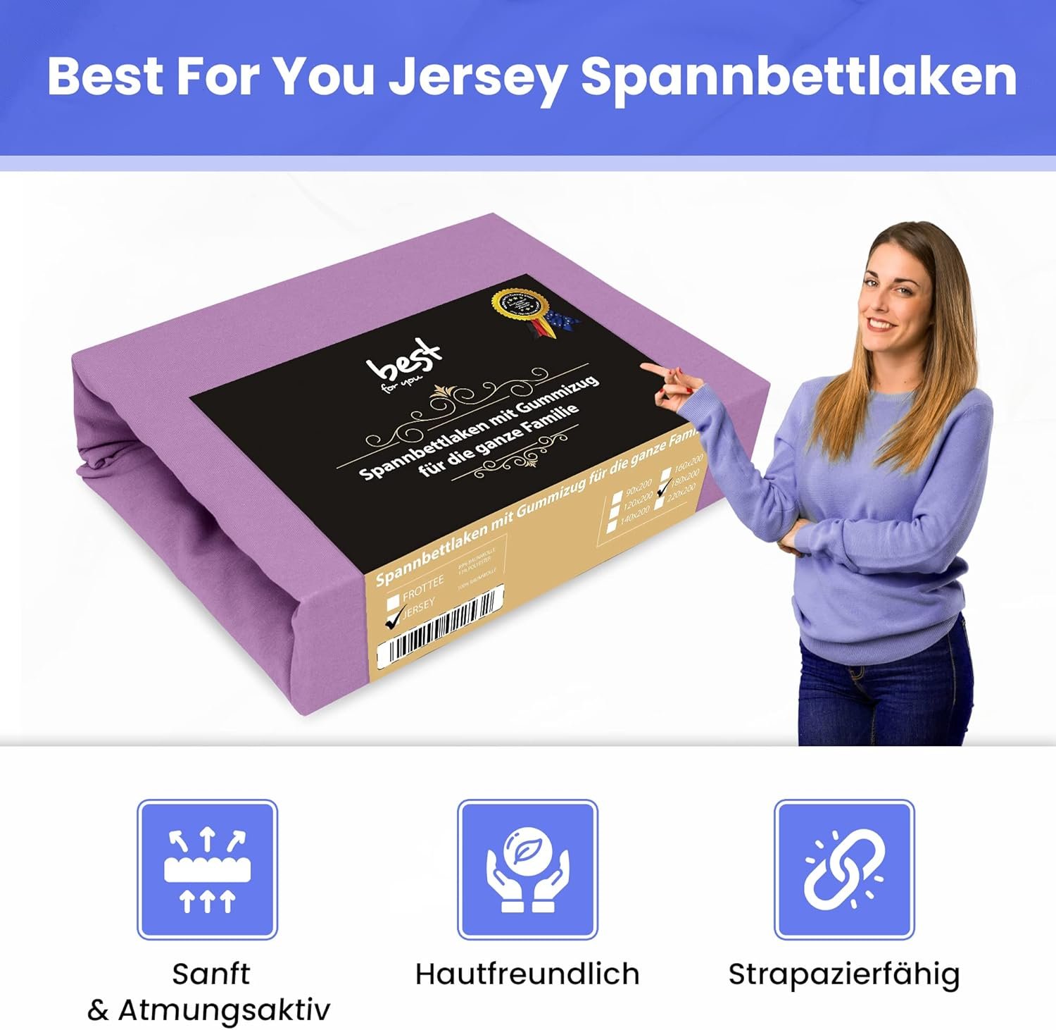 Best for Kids Spannbettlaken 100% Baumwolle Jersey – 80x180 cm, Violett - Image 3