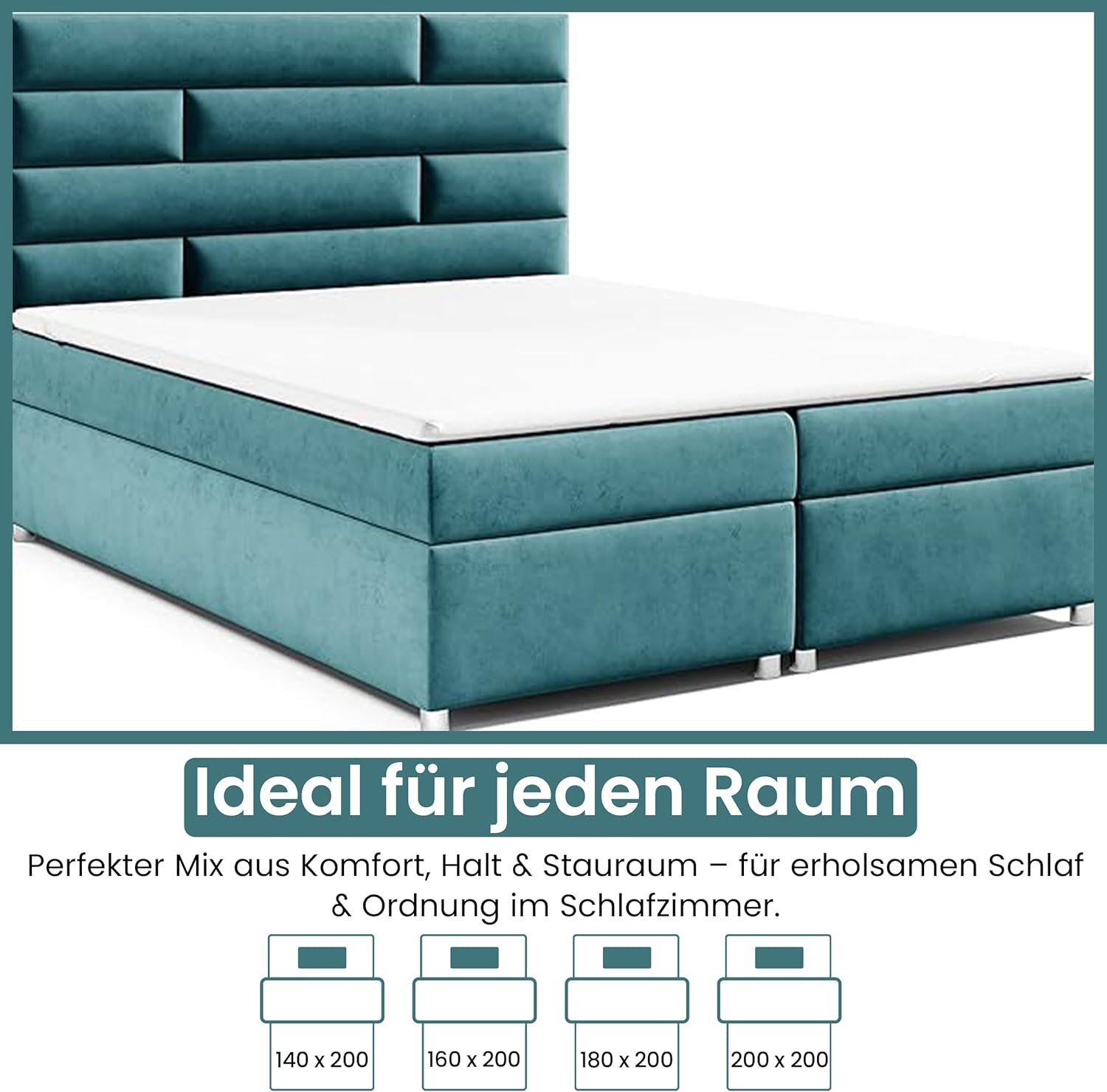 Best For Home Boxspringbett Trinity K-5 mit 7-Zonen-Bonellfederkern, Bettkasten & Matratze โ Doppelbett mit Stauraum, Polsterbett - Image 3