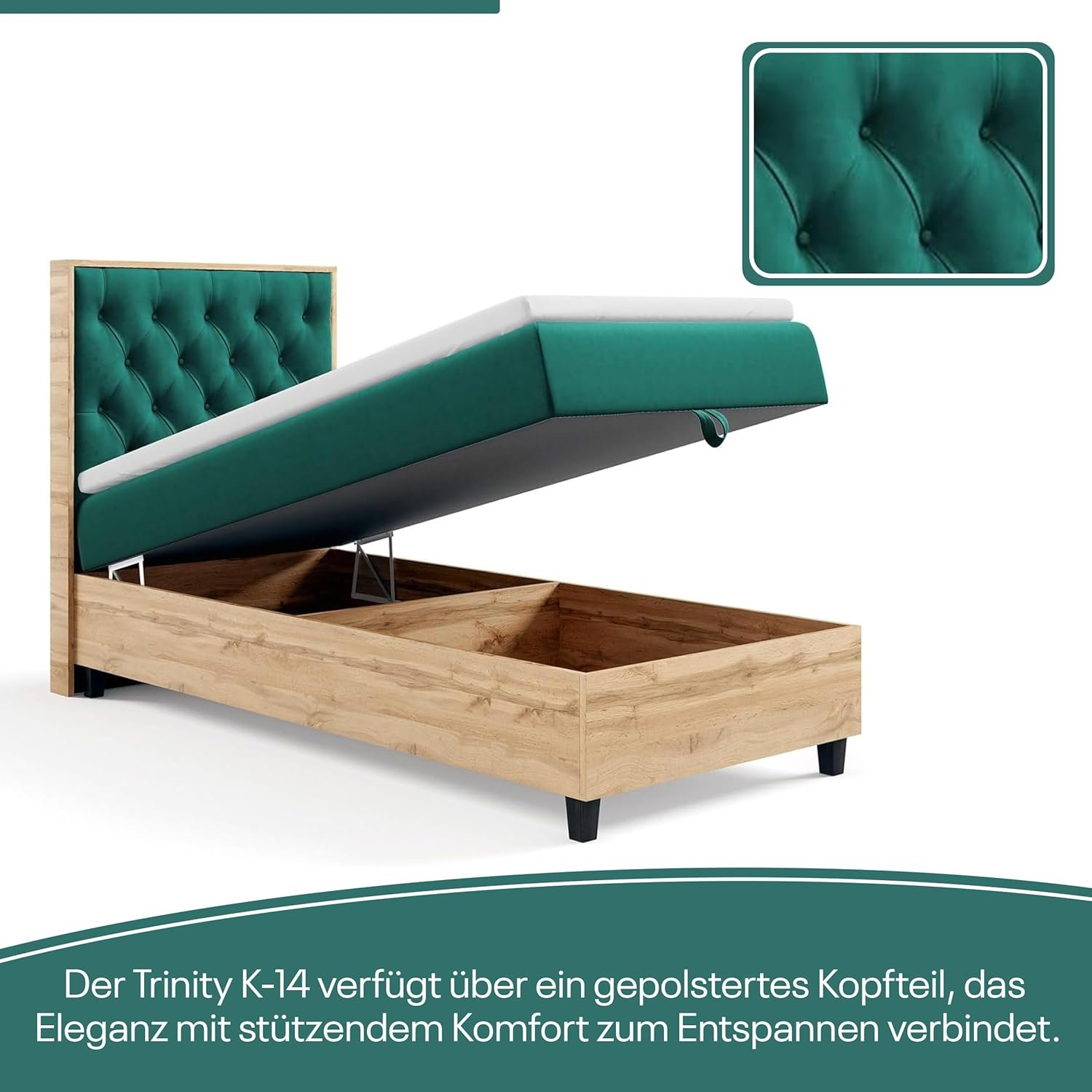 Best For Home Trinity K14 Boxspringbett – Einzelbett mit Matratze, Topper, Stauraum, Bettkasten & gepolstertem Kopfteil, inkl. Lieferung - Image 3