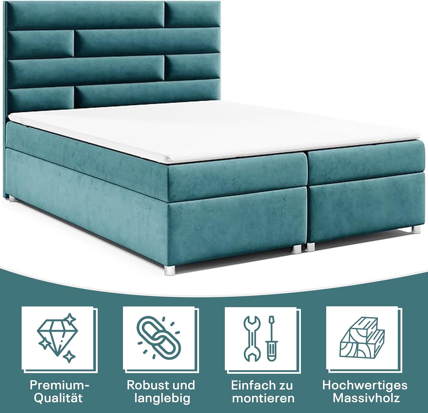 Best For Home Boxspringbett Trinity K-5 mit 7-Zonen-Bonellfederkern, Bettkasten & Matratze โ Doppelbett mit Stauraum, Polsterbett - Image 6