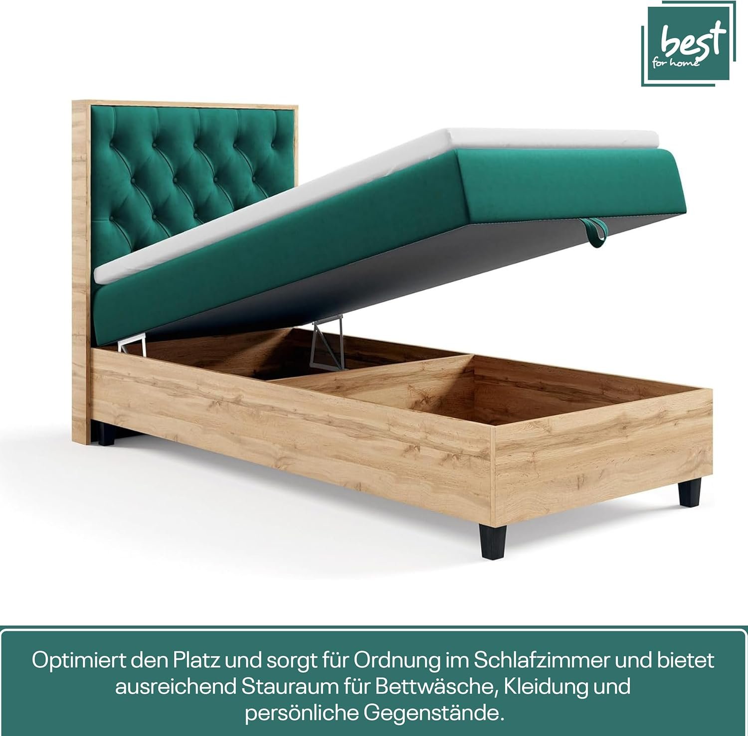 Best For Home Trinity K14 Boxspringbett – Einzelbett mit Matratze, Topper, Stauraum, Bettkasten & gepolstertem Kopfteil, inkl. Lieferung - Image 4