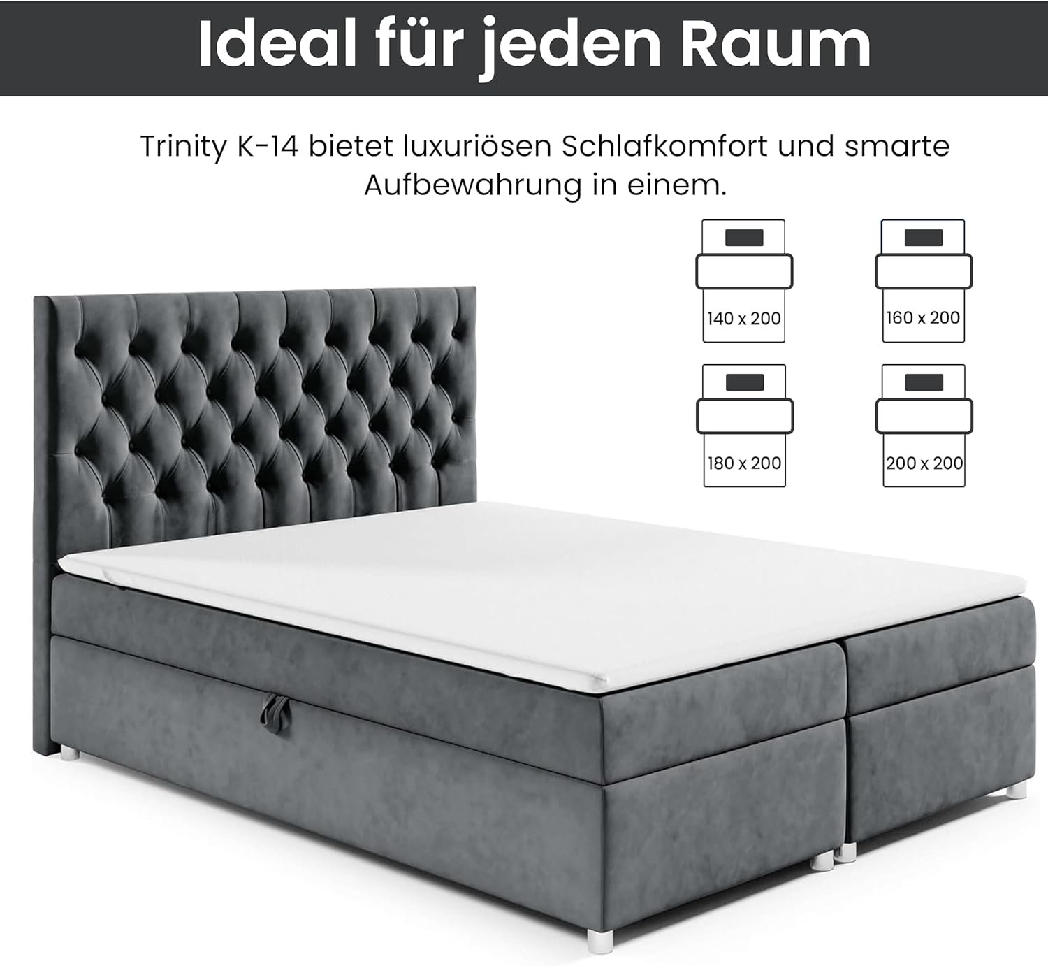 Best For Home Trinity K14 Boxspringbett mit 7-Zonen Bonell-Federkernmatratze & Stauraum – Lieferung bis Bordsteinkante - Image 6