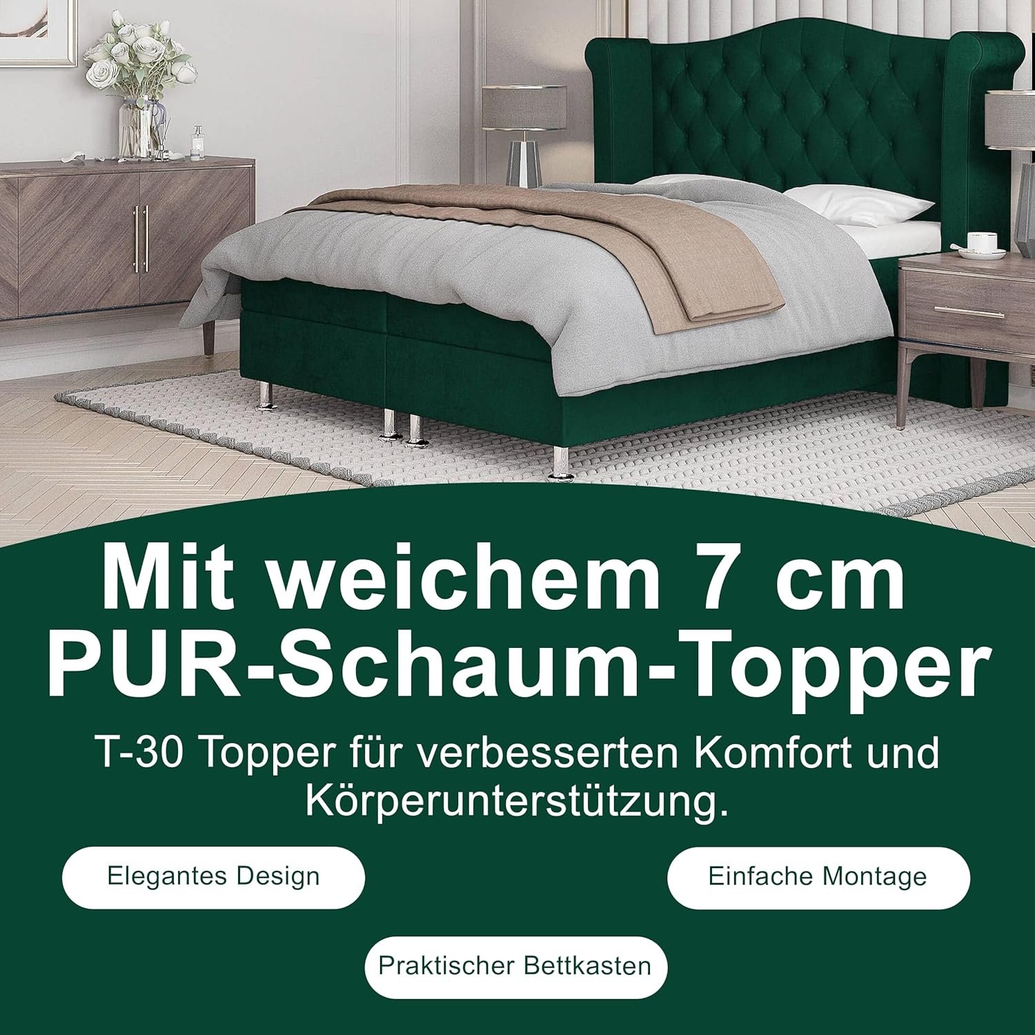 Best For Home – Saturn Boxspringbett mit Bonellfederkern, T-30 Topper, Stauraum, Lieferung & Aufbau - Image 2