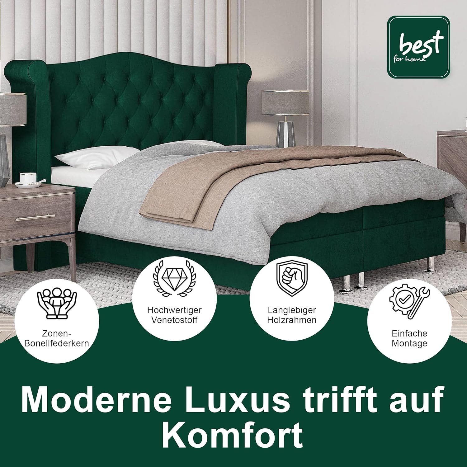 Best For Home – Saturn Boxspringbett mit Bonellfederkern, T-30 Topper, Stauraum, Lieferung & Aufbau - Image 6