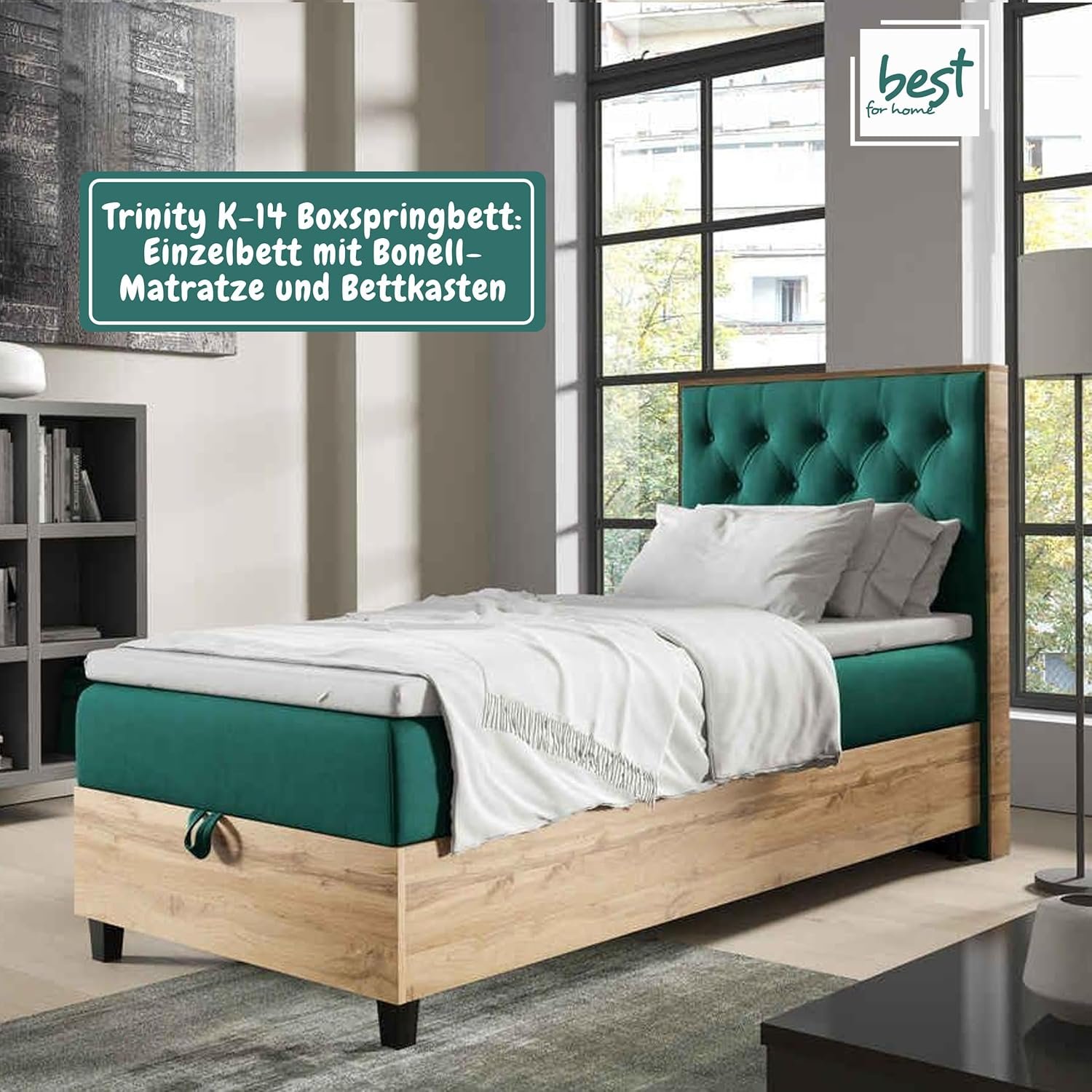 Best For Home Trinity K14 Boxspringbett – Einzelbett mit Matratze, Topper, Stauraum, Bettkasten & gepolstertem Kopfteil, inkl. Lieferung - Image 6