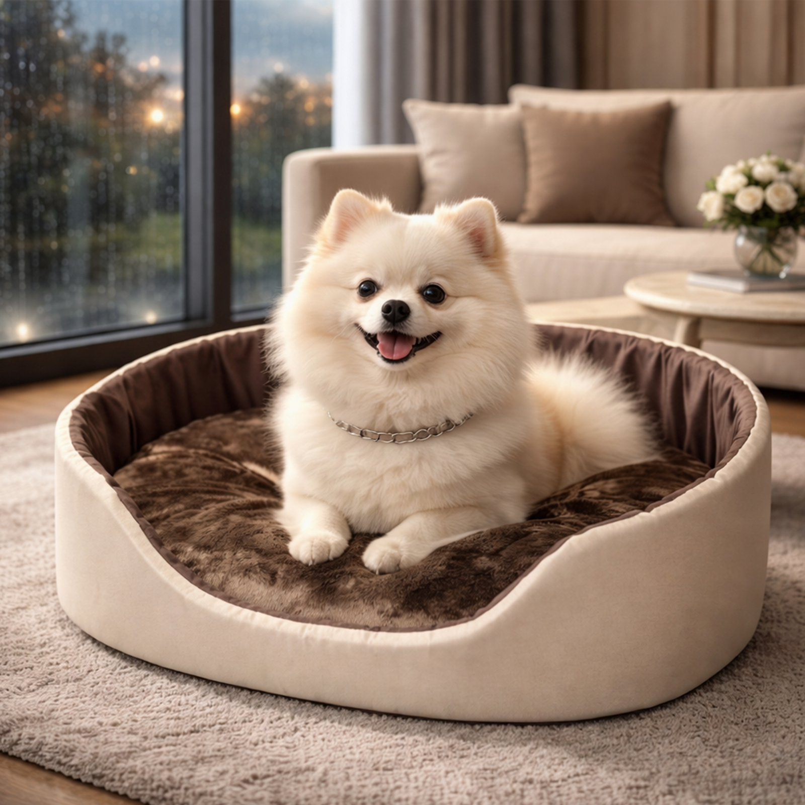 Hundebett Tierbett Katzenbett (Creme-braun, 58x47)