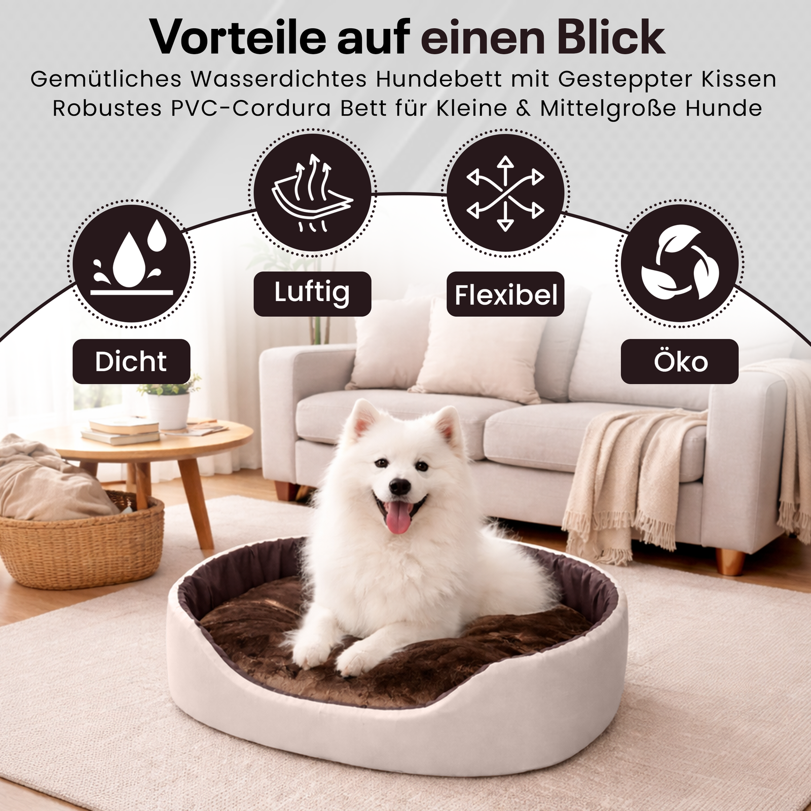 Hundebett Tierbett Katzenbett (Creme-braun, 58x47) - Image 2