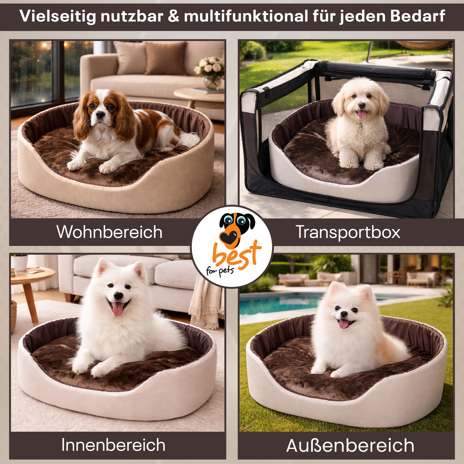 Hundebett Tierbett Katzenbett (Creme-braun, 58x47) - Image 3
