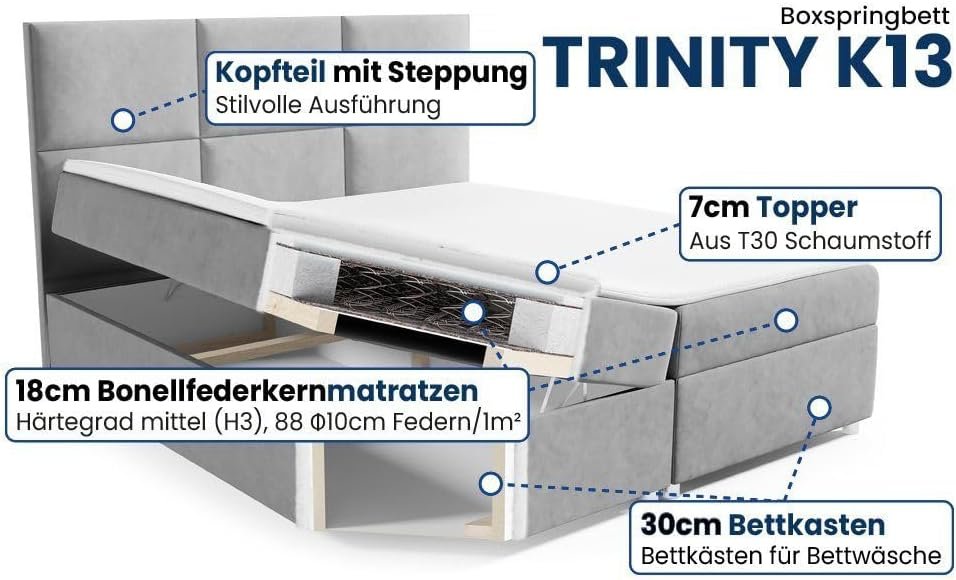Komfort-Boxspringbett mit Bettkasten, Bonellfederkern und Topper inkl. Aufbau, Lieferung & Altentsorgung - Image 3