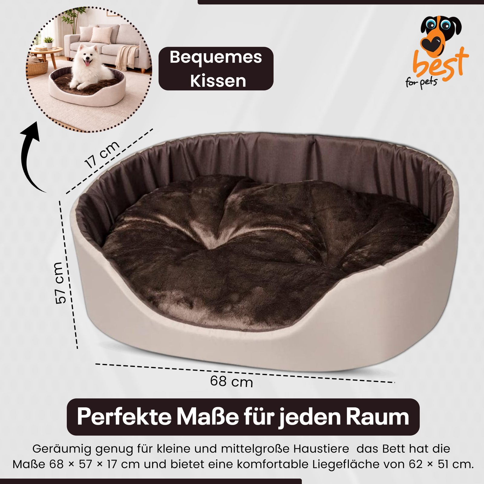 Hundebett Tierbett Katzenbett (Creme-braun, 58x47) - Image 4