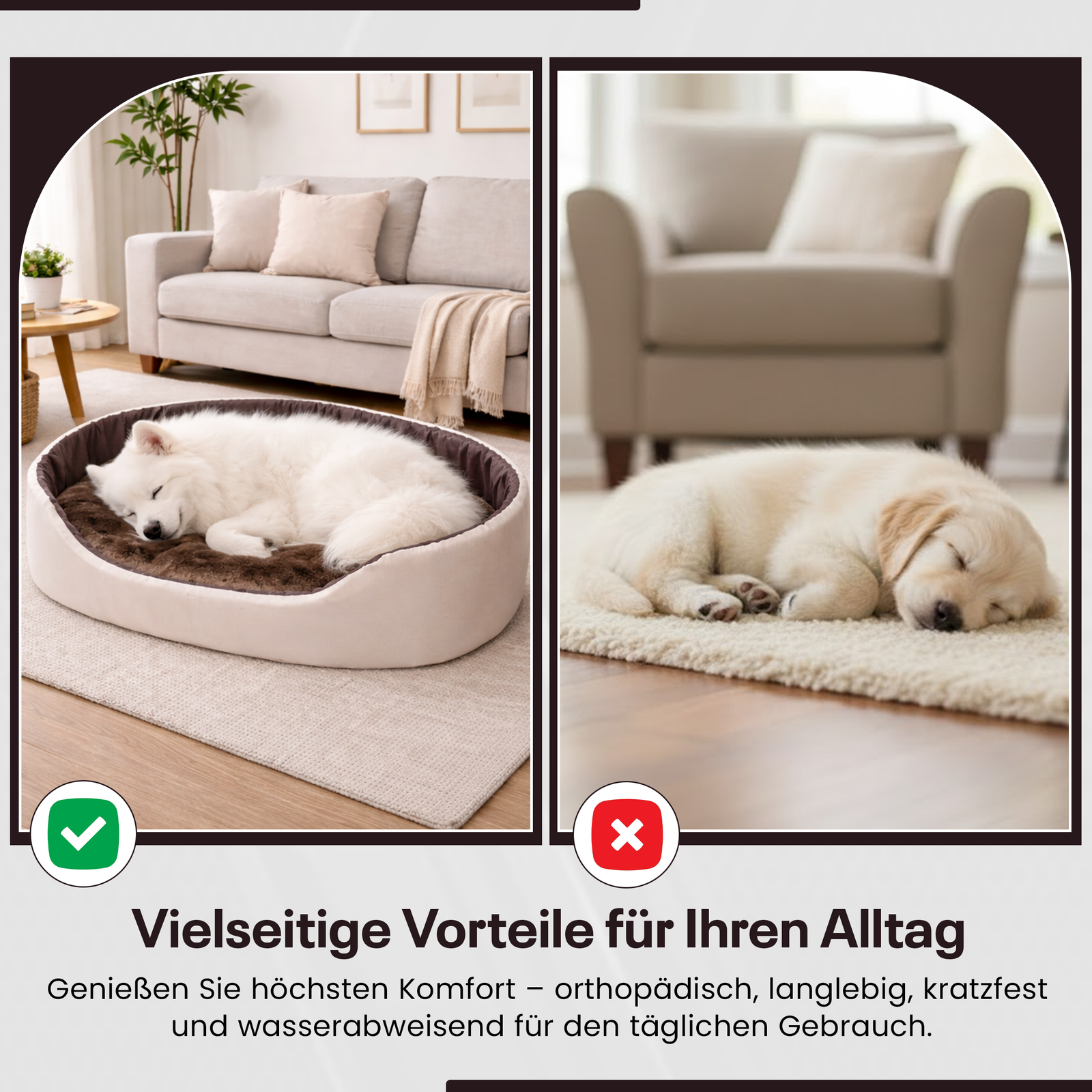 Hundebett Tierbett Katzenbett (Creme-braun, 58x47) - Image 6
