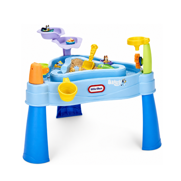 Little Tikes Bluey Wassertisch mit 6 Zubehörteilen | Outdoor Wasserspielset für Kinder 1–6 Jahre | 2-in-1 Design | Schwimmfiguren & sensorisches Spiel