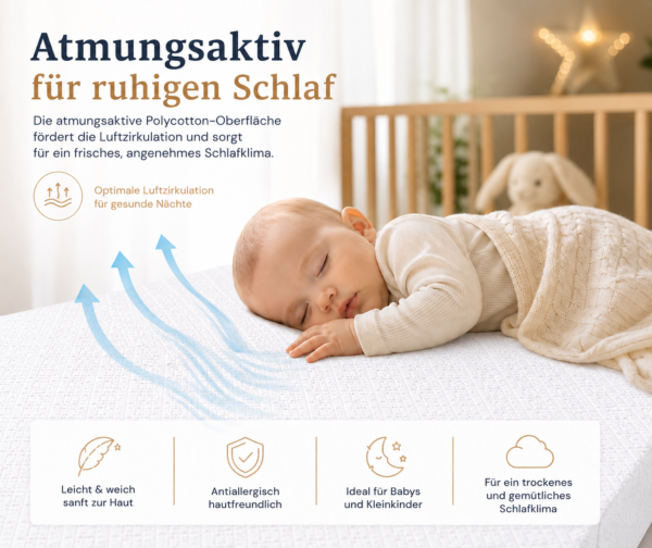 Best For Kids Kindermatratze 70x140 cm, Kinderbettmatratze mit waschbarem Bezug, atmungsaktiv
