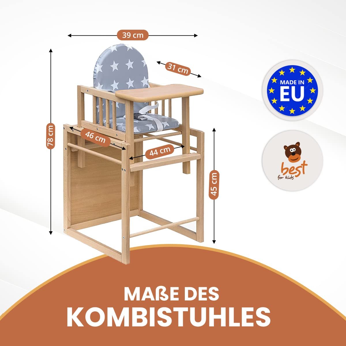 4myBaby GmbH Kombihochstuhl Holz mit Tisch, Kinder Hochstuhl umbaubar für Babys & Kleinkinder - Image 3