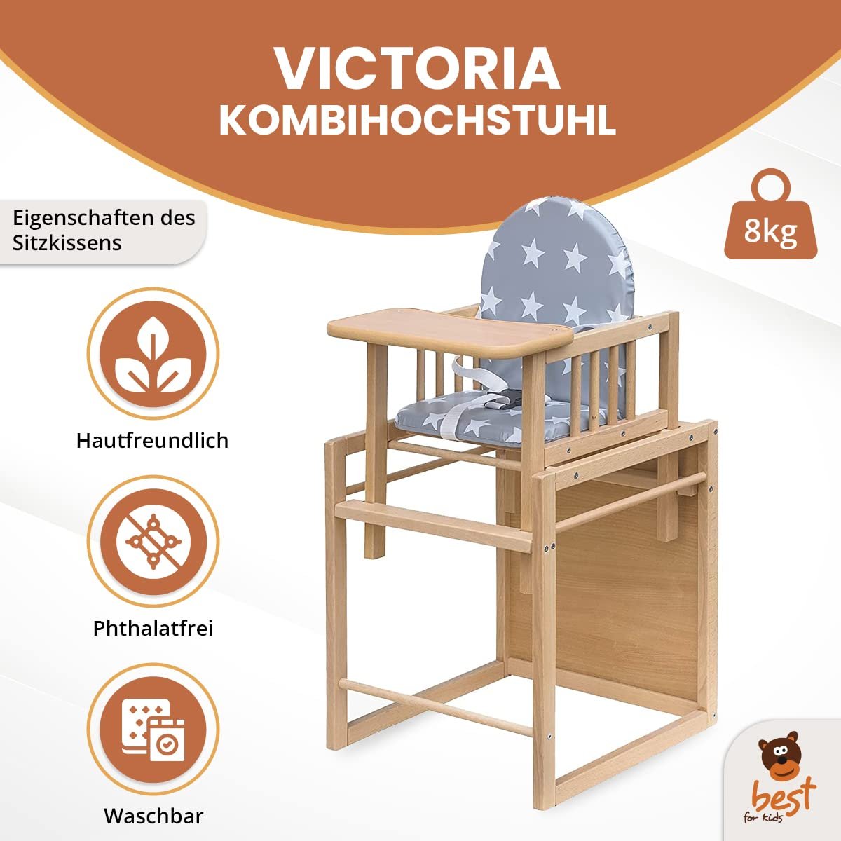 4myBaby GmbH Kombihochstuhl Holz mit Tisch, Kinder Hochstuhl umbaubar für Babys & Kleinkinder - Image 4