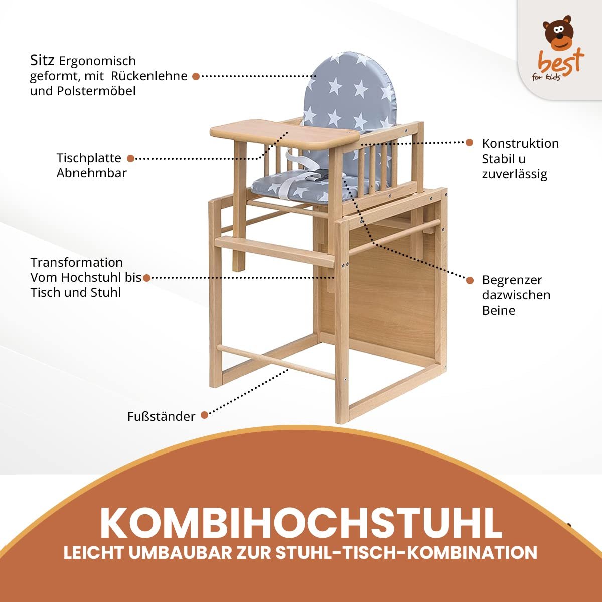 4myBaby GmbH Kombihochstuhl Holz mit Tisch, Kinder Hochstuhl umbaubar für Babys & Kleinkinder - Image 5