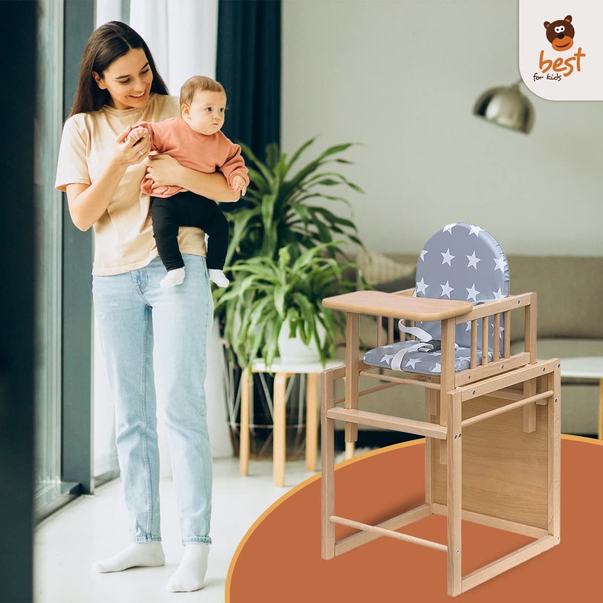 4myBaby GmbH Kombihochstuhl Holz mit Tisch, Kinder Hochstuhl umbaubar für Babys & Kleinkinder - Image 2