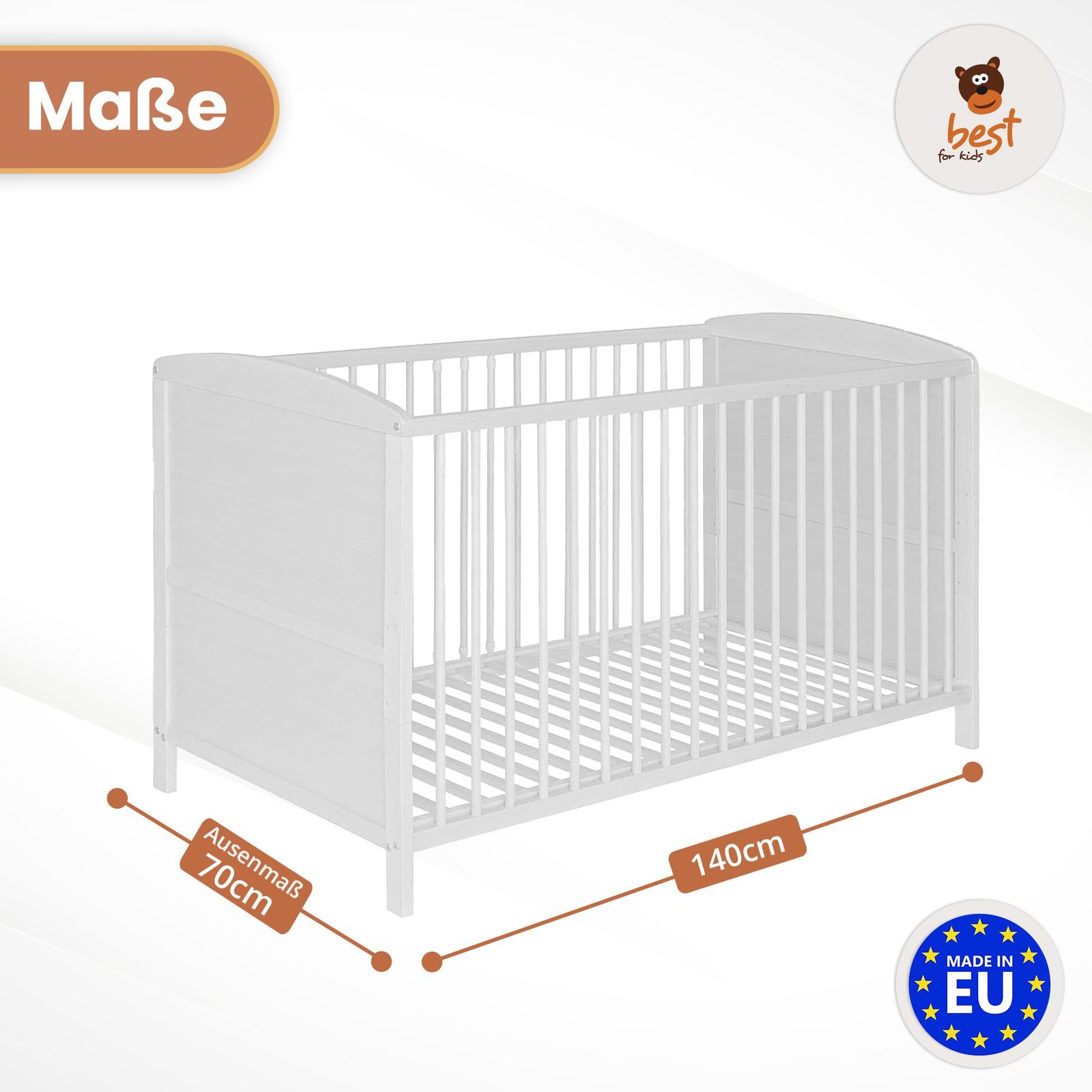 Best For Kids Gitterbett 70x140 cm 2in1 Babybett Juniorbett, umbaubar aus Buchenholz - Image 2